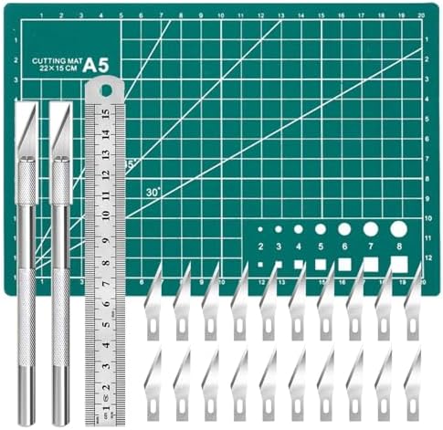 Craft Knife Precision Hobby Knife Kit with 2 Exacto Knife and 20 PCS Exacto Blades for DIY Art Work Cutting, Hobby, Scrapbooking, Stencil (Green)