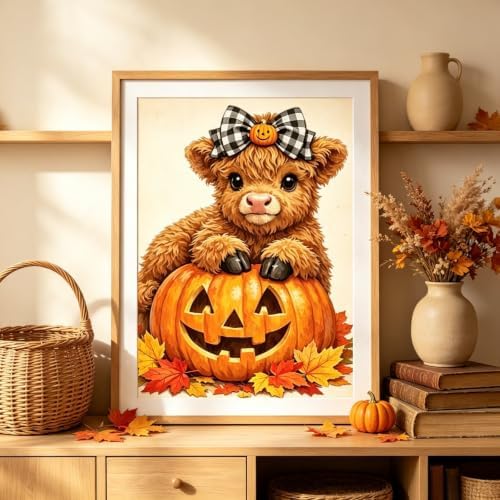 Highland Cow Diamond Painting Kits for Adults, Fall AutumnDiamond Art