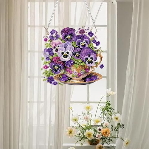 AIBOERL Diamond Art Kits for Adults, Pansy Acrylic Hanging Suncatcher