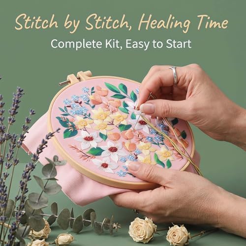 Harimau Adult Beginner Embroidery Starter Kit, Complete Set with 4 Patterns, 2 Hoops, Needles, Scissors, Instruction Guide & Stitching Video Tutorials