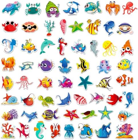 Ocean Animal Stickers for Water Bottle, 100Pcs Waterproof Vinyl Marine Ocean Creatures Beach Stickers, Summer Sticker Bulk for Kids Teens