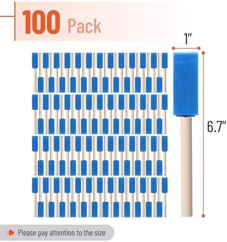 Bates- Foam Paint Brushes, 1 Inch, 100 Pack, Blue Foam Brushes for Painting with Lightweight Wooden Handles
