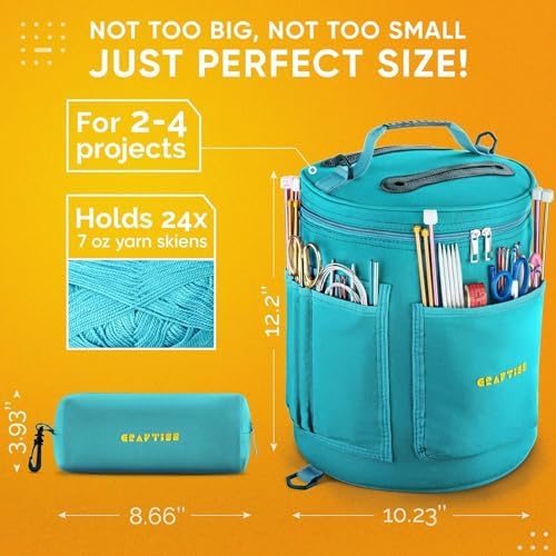 CRAFTISS Crochet Bag Organizer & Yarn Storage Bag, Knitting Bag and Yarn Holder with Removable Divider, Holds Skeins, Hooks, Needles & Accessories, Crochet Gifts for Women (Turquoise)