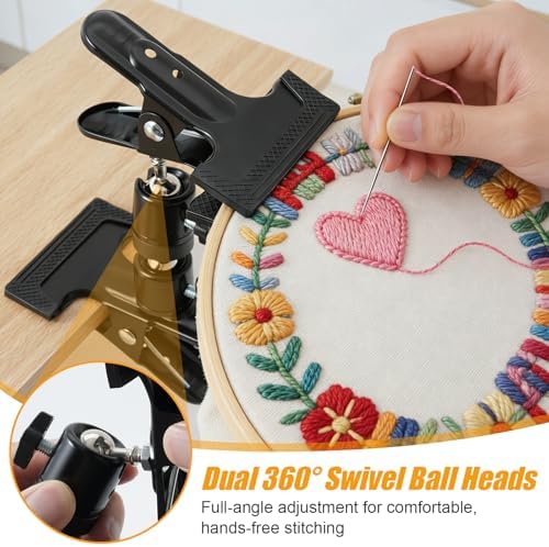 Jieting Adjustable 360° Rotating Metal Embroidery Hoop Stand Holder with Table Clamp – Hands-Free Needlepoint Support Accessories Supplies for Cross Stitch, Embroidery & DIY Crafts
