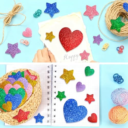 280 Pcs Glitter Foam Stickers Colorful Foam Stars and Hearts Self-Adhesive Stickers for DIY Scrapbooks Greeting Cards Arts Craft Supplies Christmas Birthday Holiday Party Decor
