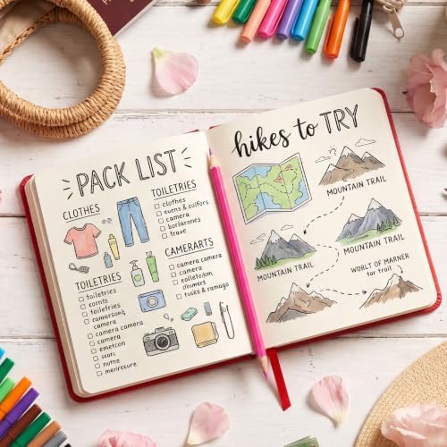 Hardcover Pocket Sketchbook, 5" × 5", 80 Sheets Small Sketch Book, Red