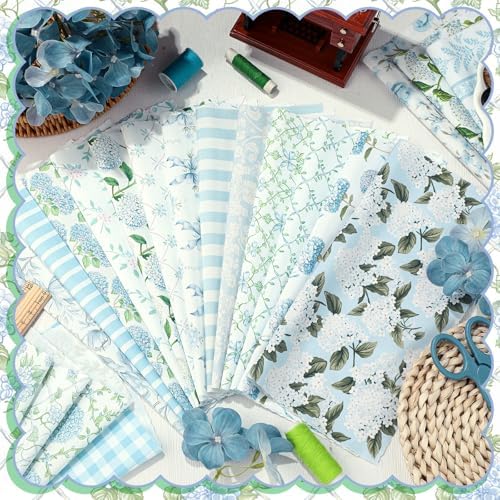 HunnmingRe 20 Pcs 10''x10'' Blue Hydrangea Quilting Fabric Square