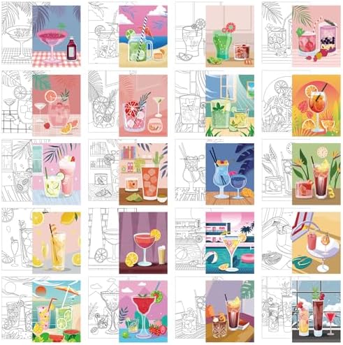 Sherr 20 Pcs Pre Drawn Canvas Cocktail for Painting for Adults