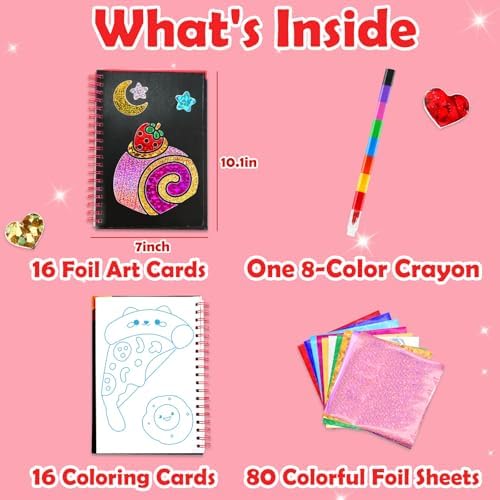 FUNNYB&G Foil Art Craft Kit for Kids, Sparkly Birthday Gift Toy for Girls | No Mess, Kids Ages 4-10 Create Sparkling Artwork, A Creative Gift for Birthdays, Holidays, Travel Activities,Screen-Free Fun