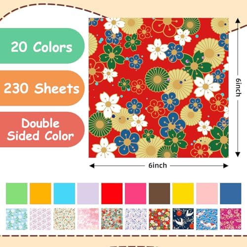 hapray Japanese Origami Paper Kit, 500 Colored Paper 6x6 for Kids Ages 5-12