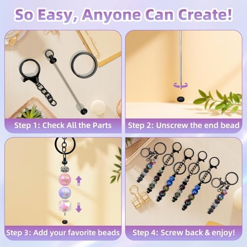 28 Pcs Beadable Keychain Bars - Keychain Making Kit Bulk - Metal Beaded Keychains for Crafting - Diy Key Chain Supplies - Blank Keychains Bars for Beads - Beadable Items (Black)