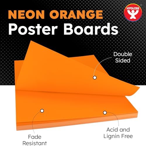 Hygloss Medium Poster Board 11x14 - 25 Neon Orange Single Color Bulk Pack - 10 Pt. Thickness Colored Poster Board Paper for Projects, Signs, Displays - Posterboard Multipack 11" x 14"