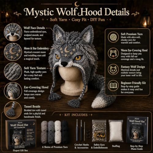 Fantasy Animal Hood Hat DIY Crochet Kit, Complete Crochet Starter Set
