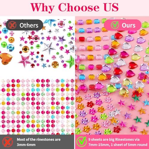 407pcs Gem Stickers, Self Adhesive Rhinestones, Stick on Jewel for Crafts