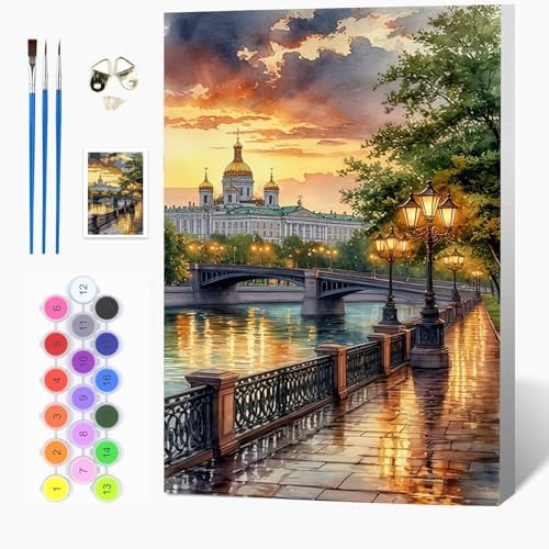 Auremi Castle Framed Paint by Number for Adults,DIY Landscape Painting by Number Kits on Canvas Acrylic Oil Painting Kits for Adults Paint by Number Kits for Home Decor 20x30cm