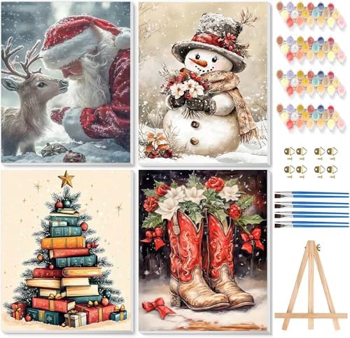 VIGEGU 4 Pack Christmas Paint by Numbers Kit for Adults with Framed