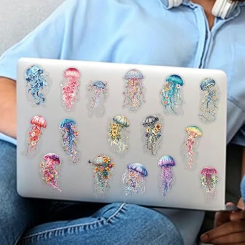 50PCS Floral Jellyfish Stickers for Journaling - Clear Watercolor Ocean Fantasy Scrapbook Stickers, Botanical Marine Life Aesthetic Decals for Planner, Junk Journal, Collage, Crafts Decoration
