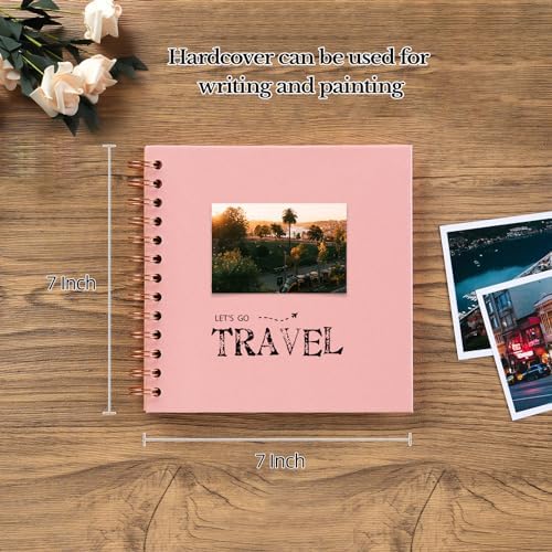 potricher 7 x 7 Inch Small DIY Scrapbook Photo Album 40 Pages, Pink | Thick Kraft Paper Scrap Book Photo Albums, Memory Book for Wedding, Anniversary, Baby, Family, Travel, DIY Projects