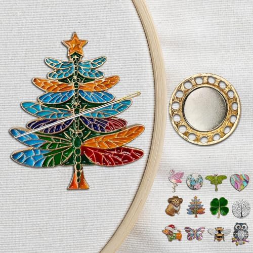 Magnetic Needle Minder Magnet Embroidery Accessories and Supplies Embroidery Needle Holder Cross Stitch Holder Needlework Supplies (Dragonfly Christmas Tree)