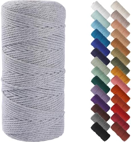 NOANTA Light Grey Macrame Cord 2mm x 220yards, Cotton Rope Macrame Yarn