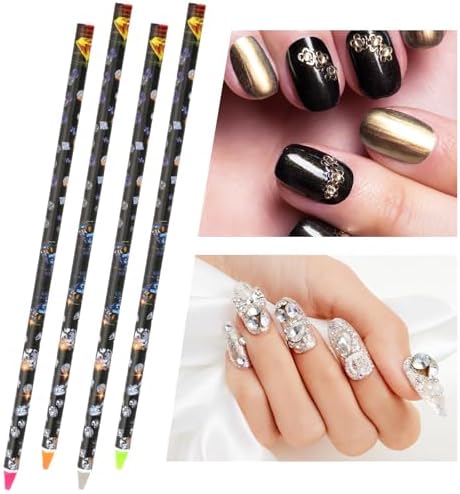 Hariendny 4 Pack Rhinestone Picker Tool Adhesive Resin Picker Pencil Nail Point Drill Pen Dotting Wax Pencil Gem Pick up Tools for Nail Art DIY with Pencil Sharpener