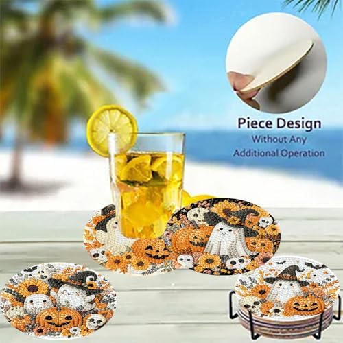 8 Pack Halloween Diamond Art Coasters,Ghost Diamond Painting Coasters Kits