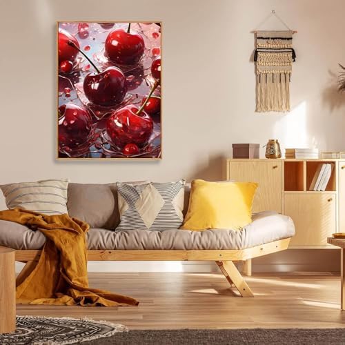 Pink Diamond Art Kits for Adults, Cherry Diamond Painting 12x16 Inch