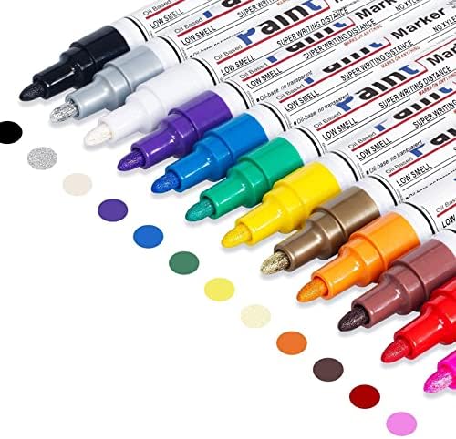 Oil Based Paint Pen, Permanent Paint Marker: Quick-Dry, Waterproof Marker Set of 12 for Rock Painting, Glass, Fabric, Ceramic, Wood, Metal, Mug, Plastic, Stone, Christmas Art Craft Supplies Kit