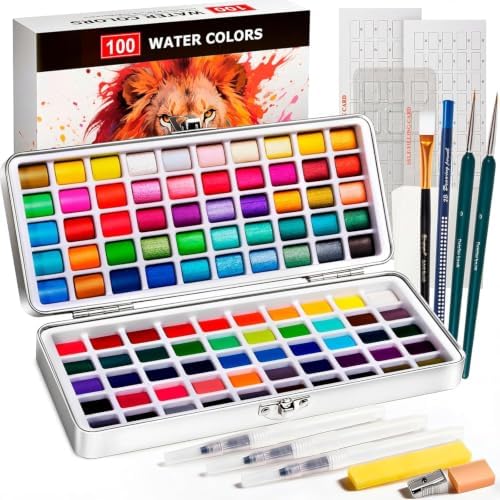 100 Colors Watercolor Paint Set, Travel Water Colors Kit for Artists