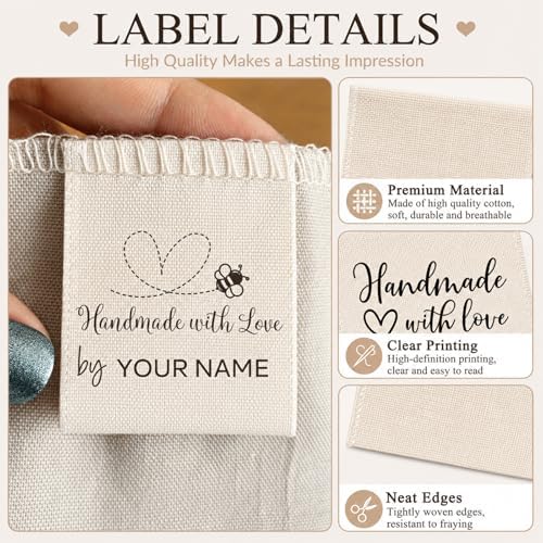 Custom Cotton Tags for Handmade Items, Personalized Sewing Labels for Quilting & Knitting, Handmade & Crafts, Clothing Name Tags with Logo, 100% Cotton, Machine Washable, 40×50mm (Cotton Tag)
