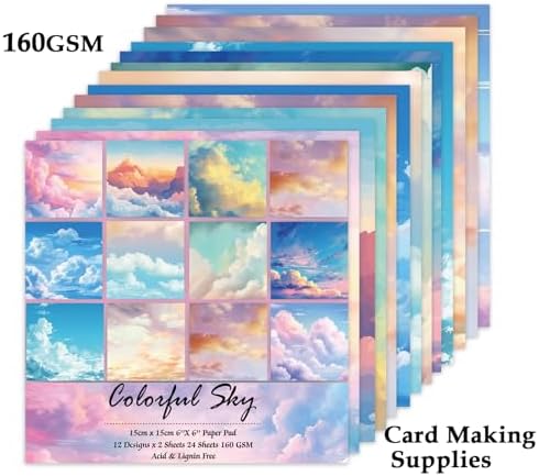 Scrapbook Paper, 24 Sheets 6"×6" 160gsm Single-Sided Patterned Cardstock