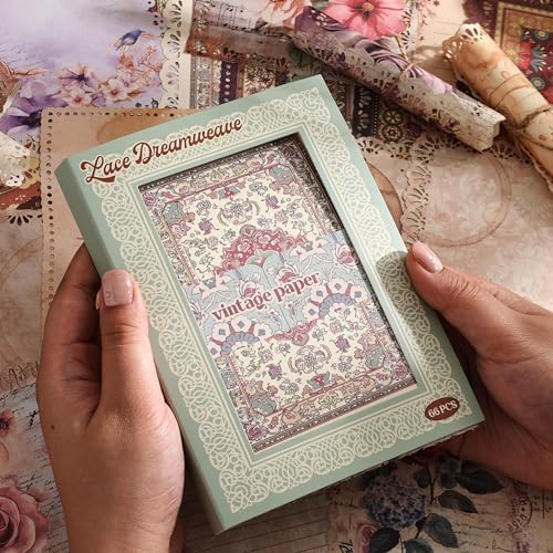 66 Sheets Lace Edged Scrapbook Paper Set, 6 Packs Vintage Decorative Paper Scrapbooking Supplies for Letter Writing Background Stationery Ephemera for Junk Journaling, DIY Art Collage 4.9x6.9 IN
