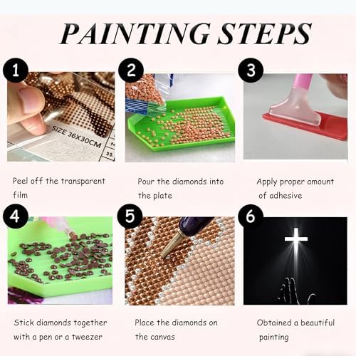 EOPLK 5D Christian Diamond Painting Kits for Adults, Cross Diamond Art Kit for Beginners, Full Drill Round Gem Painting by Numbers for Home Wall Decor Gift, 12x16 inch