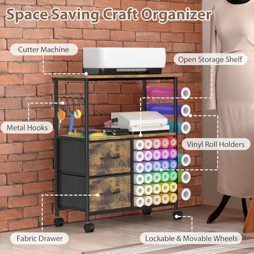 Craft Cart Rolling Craft Table with 36 Vinyl Roll Holders & Storage Drawers