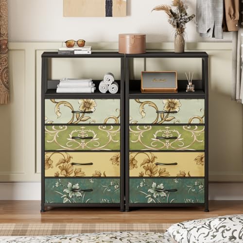 Furnulem Retro Small Dresser for Bedroom, Tall Nightstand with 4 Drawers