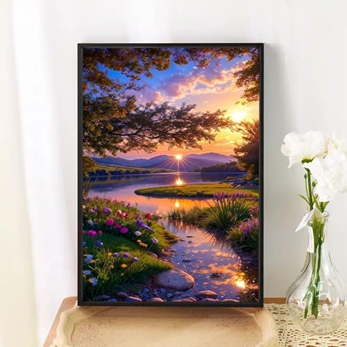 ckdiluy Landscape Diamond Art Kits for Adults Beginners, 5D DIY Sunset Diamond Painting Kits, Full Round Drill Diamonds Dots Gem Art Crystal, Home Wall Decor 12X16 Inch