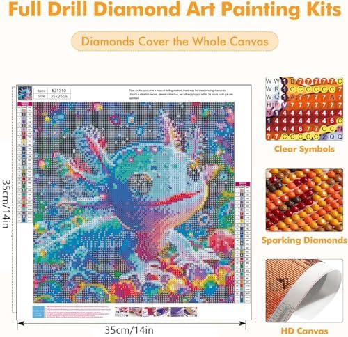 Axquilon Axolotl Diamond Art Kits for Adults 14x14 Inch