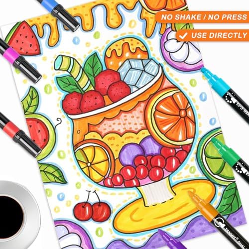 TANMIT 24 Colors Acrylic Paint Markers, Dual Tip Acrylic Paint Pens with Dot & Fine Tips For Fabric, Rock, Wood, Glass, Eggs, Scrapbook, DIY Crafts Making Art Supplies - Teacher Appreciation Gift