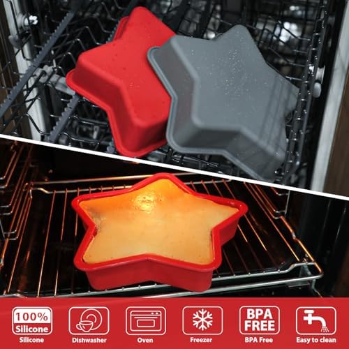 Webake 2Pcs Silicone Star Cake Pan 10 Inch Large Nonstick Star Shaped Cake Mold for Baking, Birthday, BPA Free