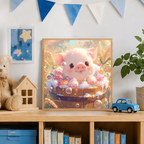 AUKELHJ Paint by Numbers Kit for Kids with Frame, Pig, 8X8 inch