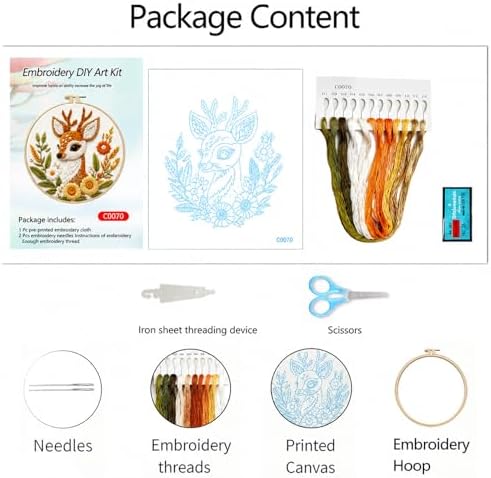 Zhenqing Deer Embroidery Kit for Beginners, Cute Fawn Needlework Craft with Pre-Printed Cotton Fabric, Hoop, Threads & Tools, Woodland Animal Decor, 29x29cm (C0057)