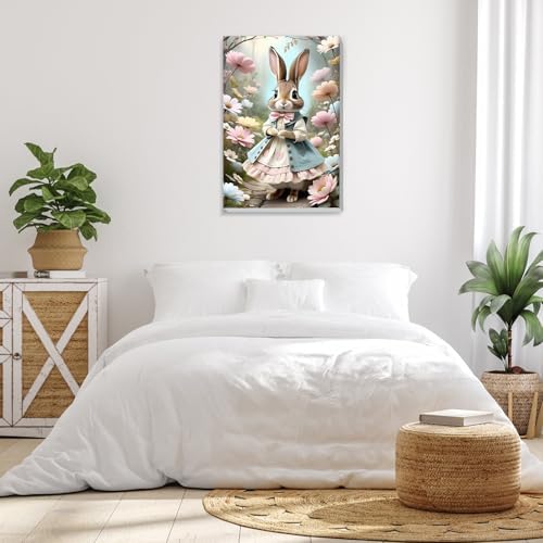Bowetile Framed Paint by Numbers Easter Kit for Adults, Adults' Paint-by-Number Bunny Kits on Canvas, Painting by Numbers Rabbit, DIY Acrylic Number Painting for Home Wall Decor, 8x12in