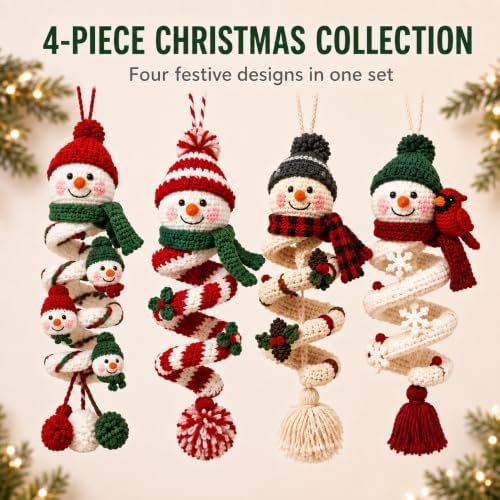 Crochet Snowman Spiral Ornament DIY Kit, Christmas Craft for Adults