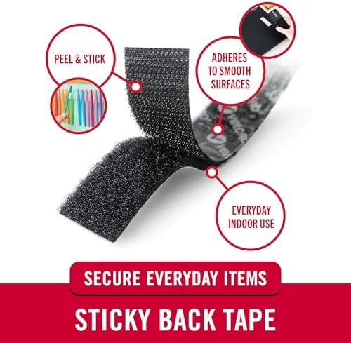 VELCRO Brand 6 Ft x 3/4 in | Sticky Back Tape Roll with Adhesive | Cut Strips to Length | Hook and Loop Fasteners | Perfect for Home, Office or Classroom, Black, 90975W