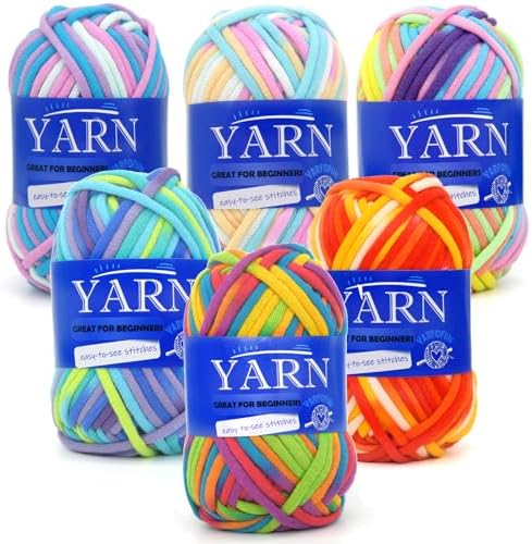 6 Pack Beginners Crochet Yarn Rainbow Multicolor Cotton Crochet Yarn for Crocheting Knitting Beginners-Variegated Series 03