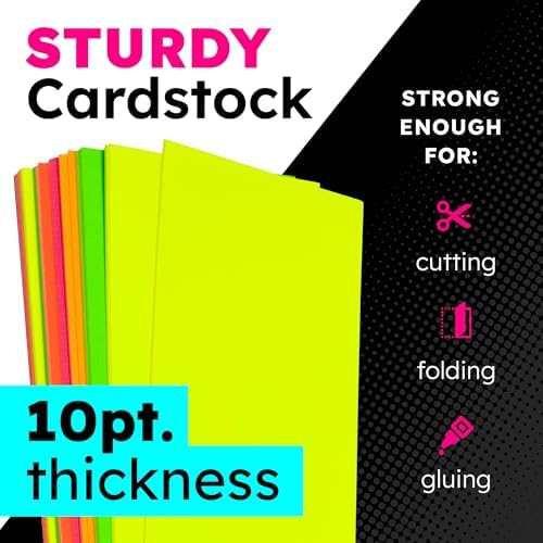 Hygloss Small Poster Board 4x11 - 100 Assorted Neon Color Bulk Pack - 10 Pt. Thickness Colored Poster Board Paper for Projects, Flash Cards, Signs - Posterboard Multipack 4" x 11"
