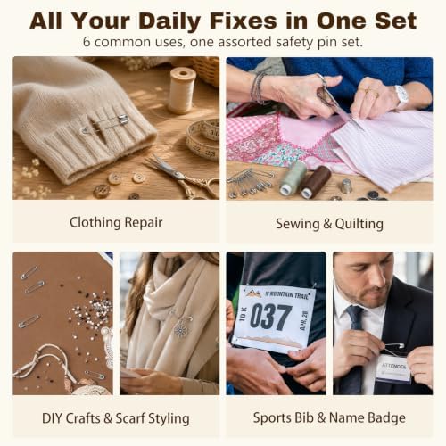 XKDOUS 400 Pack Safety Pins for Clothes, 3 Assorted Size Heavy Duty Pins