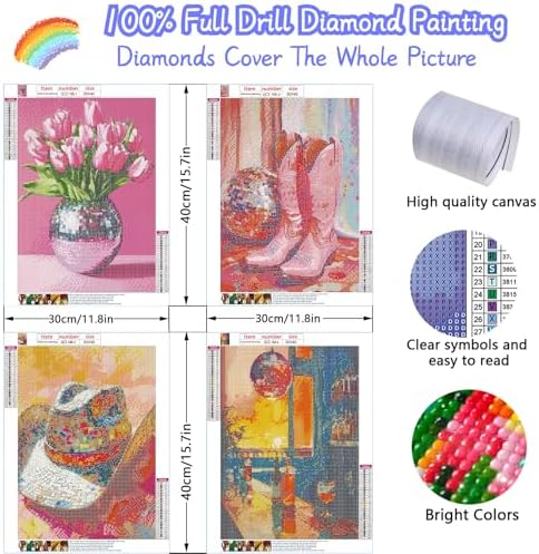 4 Packs Disco Ball Diamond Art Kits for Adults, Diamond Painting Kits for Adults for Beginners, DIY Diamond Dots Art Kits, 5D Full Round Drill Gem Art Painting Kits for Home Wall Decor, 12x16in