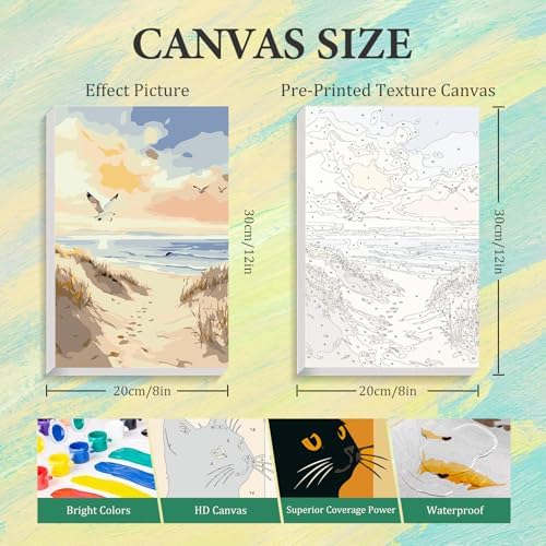 4 Pack Paint by Numbers Kit for Adults with Frame, Beach DIY Painting Kit