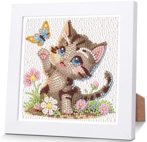 Cat Diamond Art Painting Kits for Kids with Frame Ages 4-8-12 (7x7 inch)